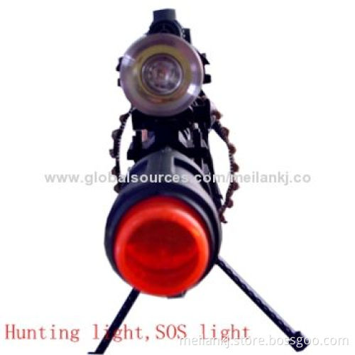 Hunting LED flashlight, high brightness, red SOS function 2,600mAh power bank, stainless steel
